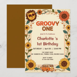 Convites Groovy Um Leão Aniversário Retro 70s Primeiro Aniv