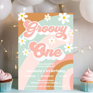 Convites Groovy Um primeiro aniversario pastel Boho Girl
