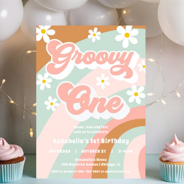 Convites Groovy Um primeiro aniversario pastel Boho Girl (Criador carregado)