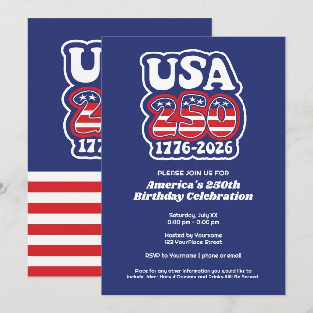 Convites  Groovy USA 250 - America's 250th Birthday Party (Frente/Verso)