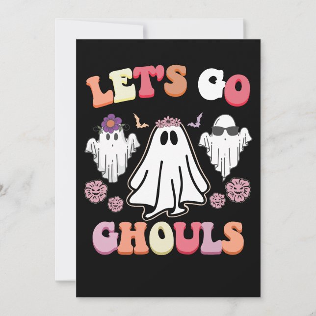 Convites Groovy Vamos Go Ghouls Halloween Ghost Retro (Frente)