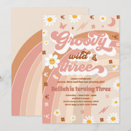 Convites Groovy Wild E Três aniversário de 3 anos Hippie