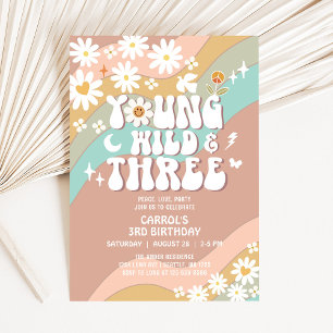 Convites Groovy Young Wild e Three aniversário de 3 anos