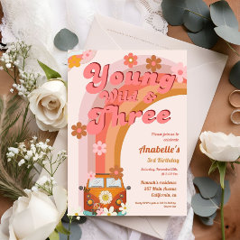 Convites Groovy Young Wild e Três Peach Van Daisy Rosa