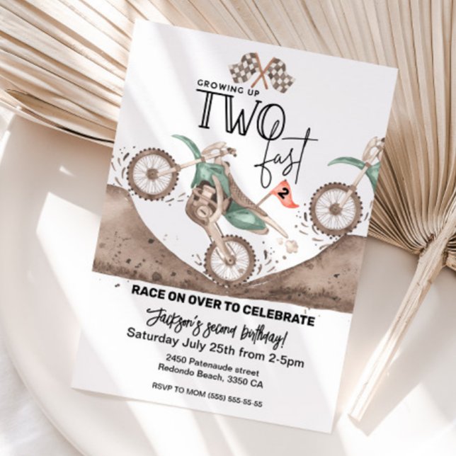 Convites Growing up TWO FAST Dirt Bike 2nd birthday invite (Dirt bike birthday invitaiton, Growing up Two fast, second birthday invite, 2nd birthday)