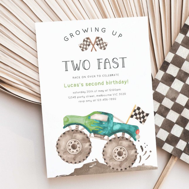 Convites Growing Up TWO Fast Monster Truck 2nd Birthday (Criador carregado)