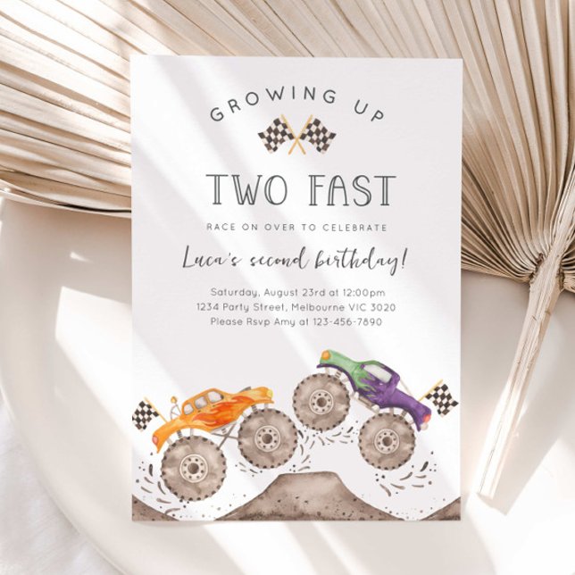 Convites Growing Up Two Fast Monster Truck Birthday (Criador carregado)