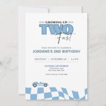 Growing Up Two Fast Race Car Birthday Invitation