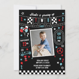 Convites Growing Up Two Fast Racing Birthday Invitation