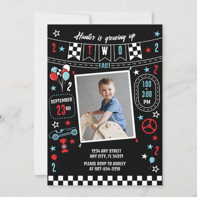 Convites Growing Up Two Fast Racing Birthday Invitation (Frente)