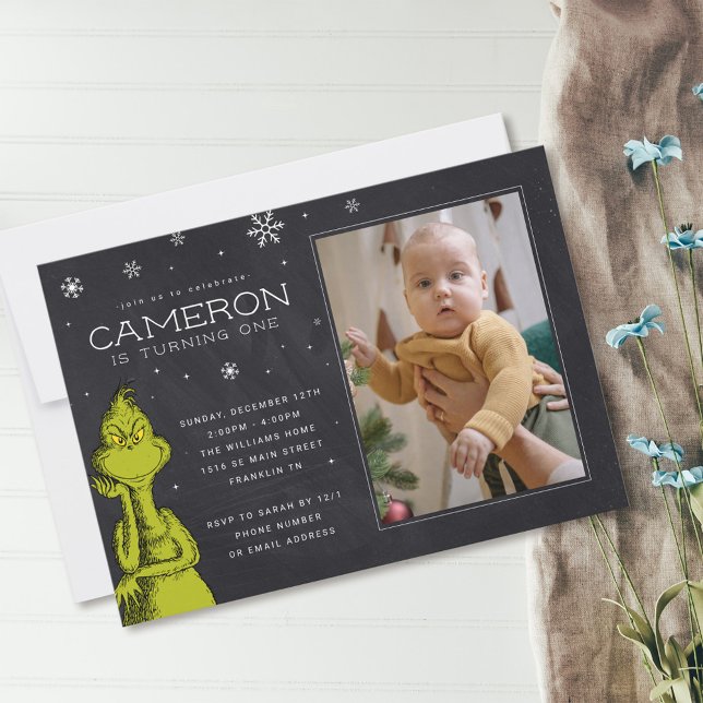 Convites Grpolegadas Chalkboard Birthday (Invitation on table)