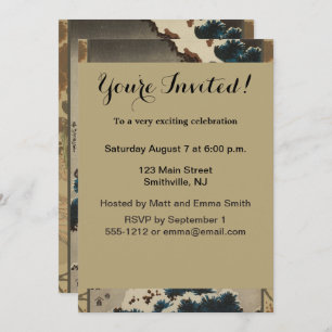 Convites Gruas em Pine Hokusai coberto de neve