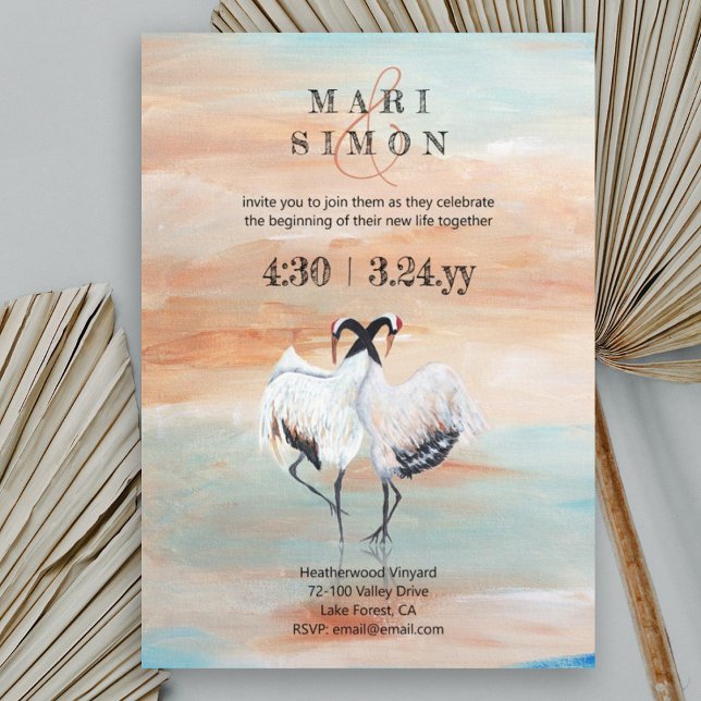 Convites Gruas Japonesas, Beige, Casamento Turquesa (japanese origami asian cranes sienna beige turquoise blue wedding invitations, nature 2 animals)