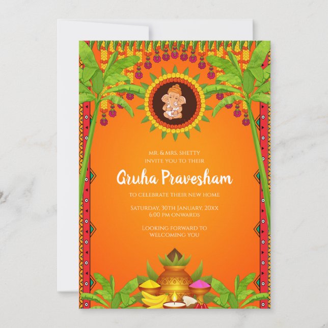 Convites Gruhapravesham convida a Índia para o Ensino Domés (Frente)