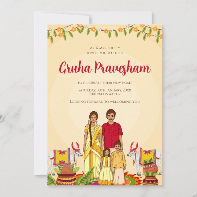 Convites Gruhapravesham convida o lar indiano digital (Frente)