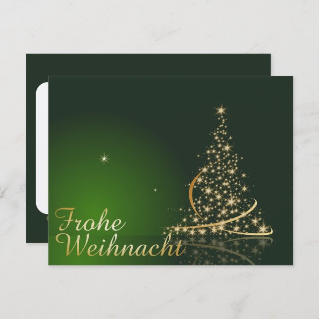 Convites Grünes Weihnachtsmočimit goldenem Weihnachtsbaum (Frente/Verso)