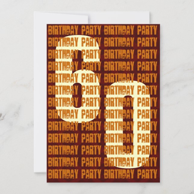 Convites Grunge 60th Birthday Dourado e Brown W1048 (Frente)