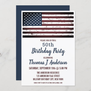 Convites Grunge American Flag Patriotic 50 Festa de anivers