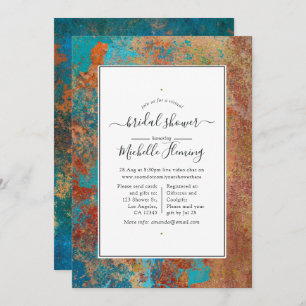 Convites Grunge Copper Patina e Teal Virtual Chá de panela