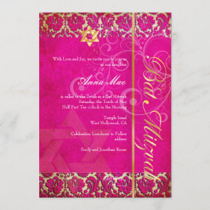 Convites Grunge Damask Bat Mitzvah/bagageira