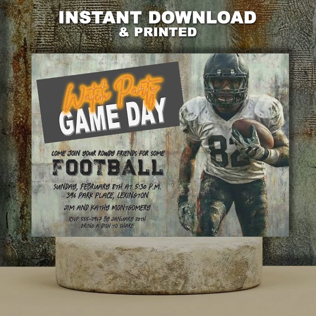 Convites Grunge Football Super Player Party (Grunge American football player Super Bowl party invitations - INSTANT DOWNLOAD and/or PRINTED)