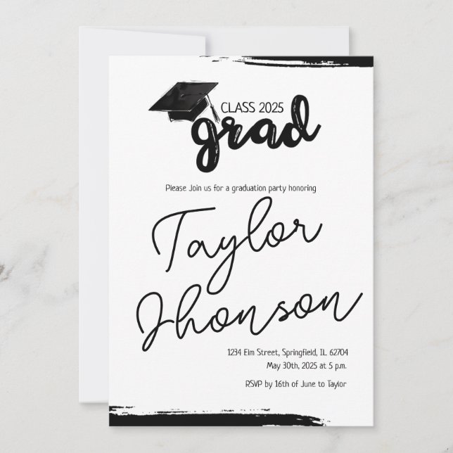 Convites Grunge grad card with graduation hat (Frente)