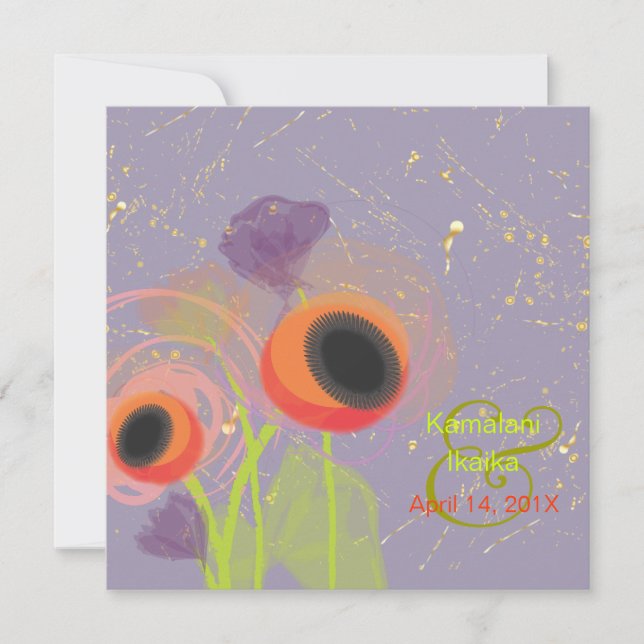 Convites Grunge Orange poppies, adicione seu plano de fundo (Frente)