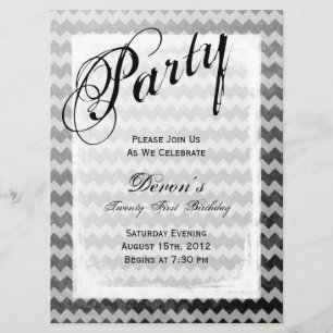 Convites Grunge Preto do Chevron de aniversário de