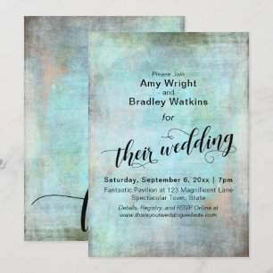 Convites Grunge, Rustic Aqua, A Caligrafia De Casamento
