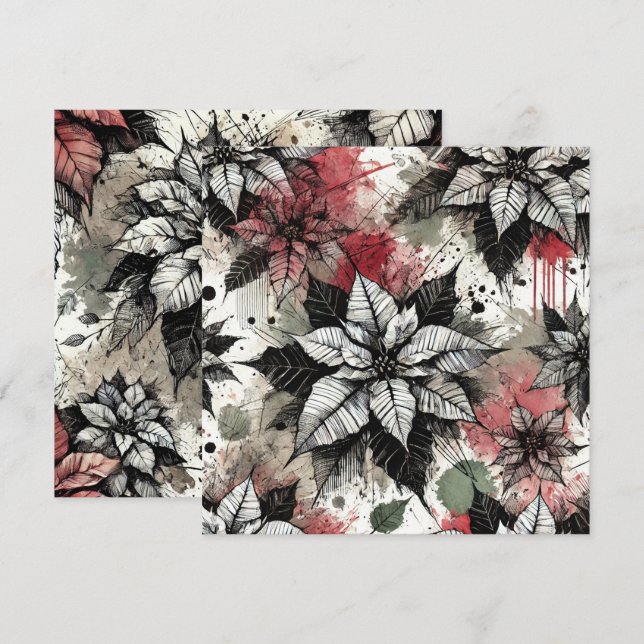 Convites Grungy Poinsettia Imprimível Sketches (Frente/Verso)