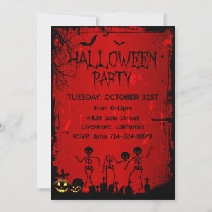 Convites Grupo Adulto de Halloween Pumpkin Skeleton Bat Gra