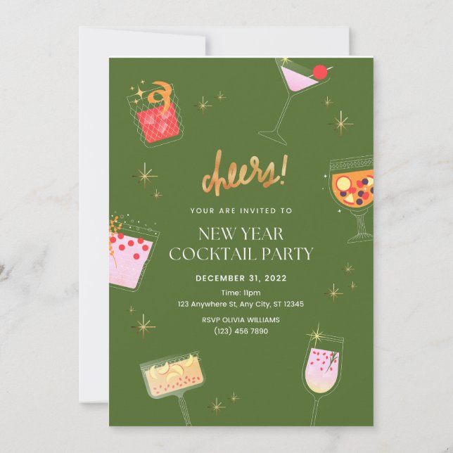 Convites Grupo de cocktail de ano novo (Verso)