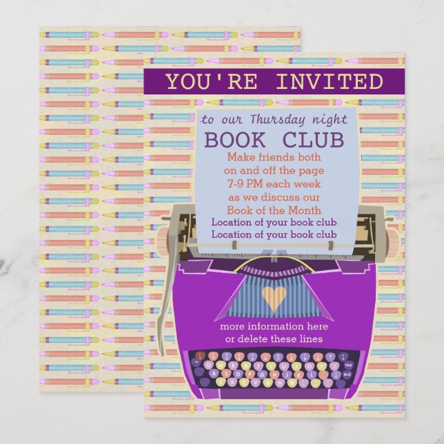 Convites Grupo de Leitura 1 do Clube Personalizado de Cader (Frente/Verso)