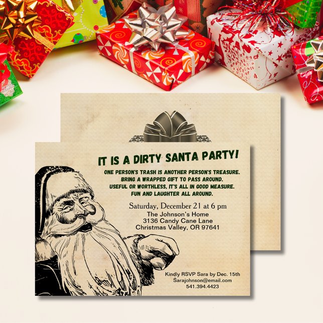 Convites Grupo de troca de presentes para Papais noeis sujo (Vintage Dirty Santa Gift Exchange Party Invitation)