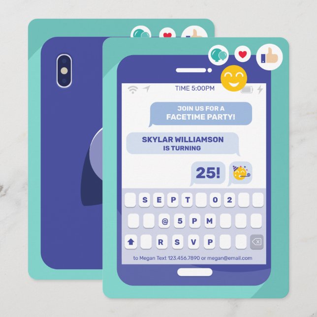 Convites Grupo Online Vídeo Chat Telefone Mensagem de Texto (Frente/Verso)