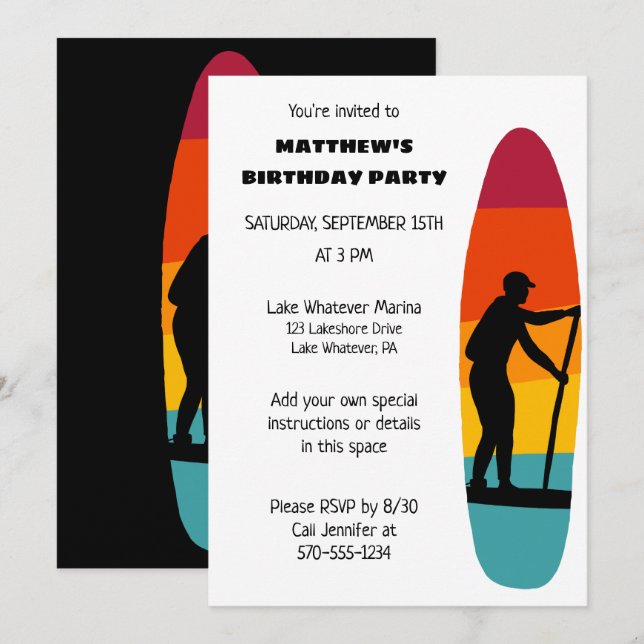 Convites Grupo Personalizado SUP do Conselho Paddle para ci (Frente/Verso)