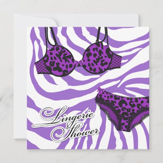 Convites grupo roxo da lingerie da zebra do leopardo (Frente)