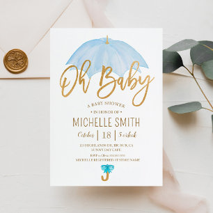 Convites Guarda-chuva Azul do Amor Sprinkle Baby Shower