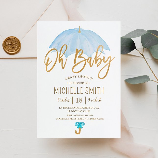Convites Guarda-chuva Azul do Amor Sprinkle Baby Shower (Criador carregado)
