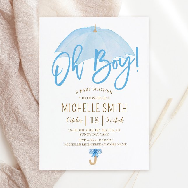 Convites Guarda-chuva azul do Chá de fraldas de aspersão de (Criador carregado)