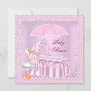 Convites Guarda-chuva Bebê Menina Chuveiro Bassinete Rosa