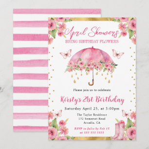 Convites Guarda-chuva de Aniversário de 21 anos Rosa Dourad