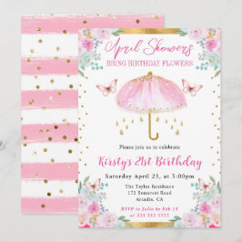 Convites Guarda-chuva de Aniversário de 21 anos Rosa Dourad