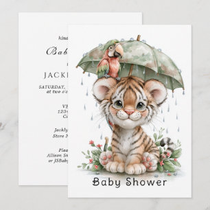 Convites Guarda-chuva de Baby Shower Tigre Papagaio