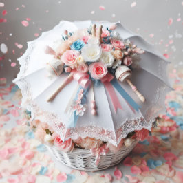 Convites Guarda-chuva de Chuva Branco Classy com Flores Bab