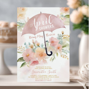Convites Guarda-Chuva de Chuva de Abril Rosa Bege Traz Flor