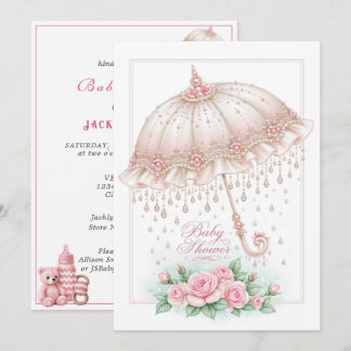 Convites Guarda-chuva de Chuvinha de Bebê Rosas Rosa