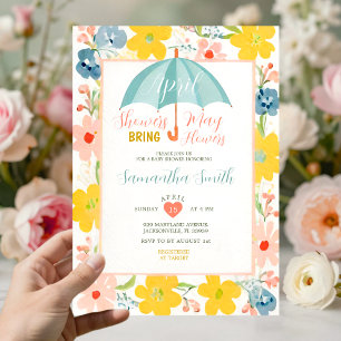 Convites Guarda-chuva de hortelã Chuva de abril Floral Chás