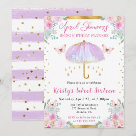 Convites Guarda-chuva de primavera roxo e dourado Sweet Six