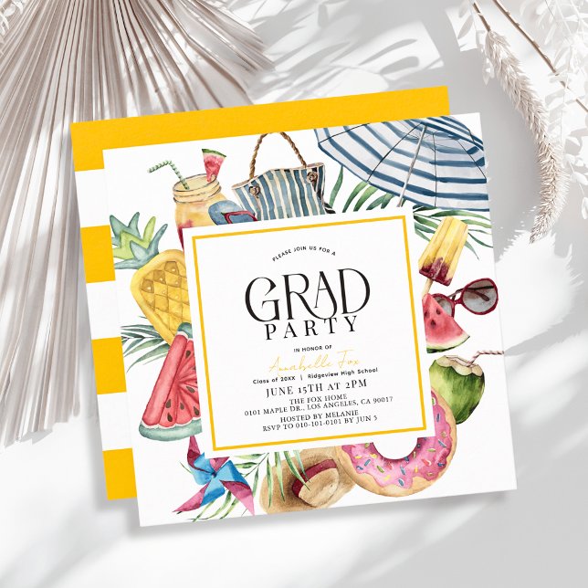Convites Guarda-chuva de Verão Tropical Donut Amarelo Gradu (Criador carregado)